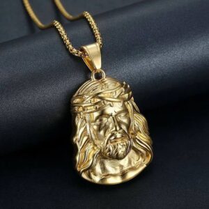 1pc Men's Stainless Steel Necklace - Golden Head Pendant, Minimalist Modern Design with Polished Chain, Durable Everyday Jewelry Gift for Him, High quality Finish