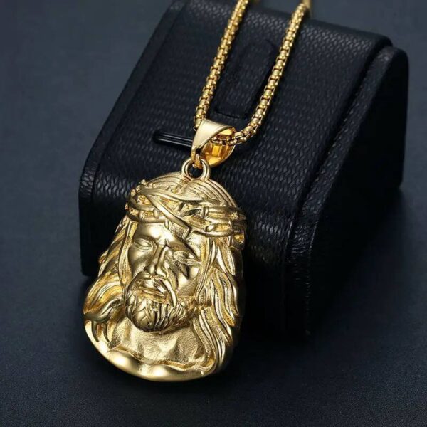 1pc Men's Stainless Steel Necklace - Golden Head Pendant, Minimalist Modern Design with Polished Chain, Durable Everyday Jewelry Gift for Him, High quality Finish - Image 3