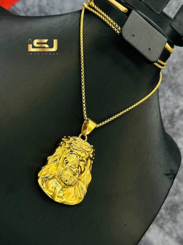1pc Men's Stainless Steel Necklace - Golden Head Pendant, Minimalist Modern Design with Polished Chain, Durable Everyday Jewelry Gift for Him, High quality Finish - Image 5