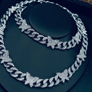 Female Luxury Cuban Necklace, Butterfly Jewelry + A Matching Bracelet